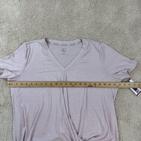 Calvin Klein Top Womens XL Pink V Neck Ruched Front Short Sleeve Knit Stretch NW - Picture 13 of 14